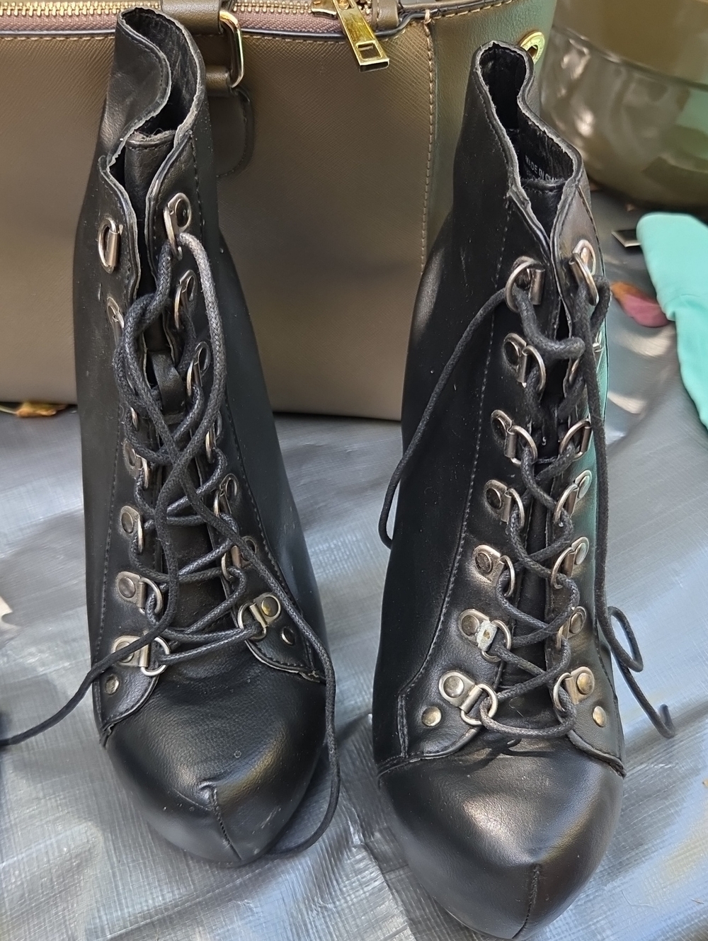 Ardene Black Lace-Up Ankle Boots with Metal Eyelets